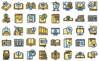 Online bookstore icons set line color vector