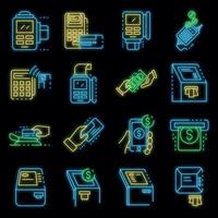 Bank terminal icons set vector neon
