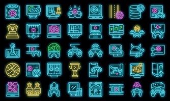 juego, iconos, conjunto, vector, neón vector