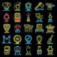 Museum icons set vector neon