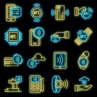 Nfc technology icons set vector neon