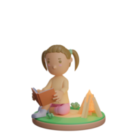 Little girl reading book near bonfire png