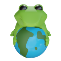 Illustrazione della rana del mondo 3d con sfondo trasparente