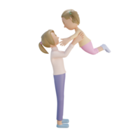 3d render mamá e hija jugando juntas ilustración fondo transparente png