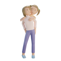 3d renderização mãe e filha andam na ilustração traseira png