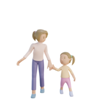 3D render moeder en dochter lopen samen illustratie png