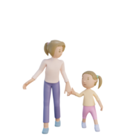 3d render mother and daughter walking together illustration png