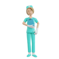 3D render ilustração de enfermeira com relatório médico de espera png