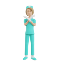 3d render nurse illustration with crossed arms png