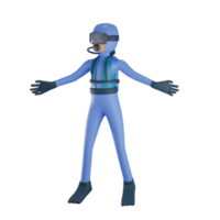 3d scuba diver illustration with transparent background png