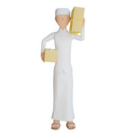 3d homme musulman apporter illustration de paquet avec fond transparent png