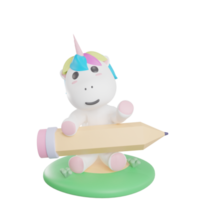 unicorn hold pencil illustration with transparent background 3D Render png