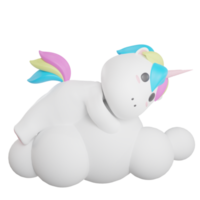 Licorne dormir dans le nuage illustration avec fond transparent rendu 3d png