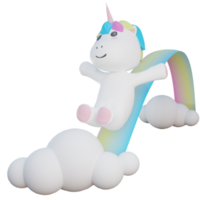 unicorno che cavalca l'illustrazione arcobaleno con rendering 3d di sfondo trasparente png
