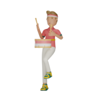 3d Indonesian Independence day character playing drum with transparent background png