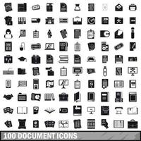 100 document icons set, simple style vector