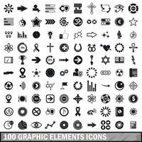 100 graphic elements icons set, simple style vector