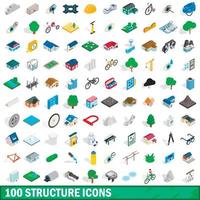 100 structure icons set, isometric 3d style vector