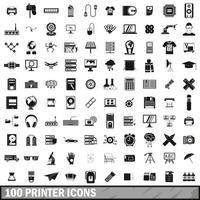 100 printer icons set, simple style vector