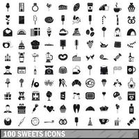 100 sweets icons set, simple style vector