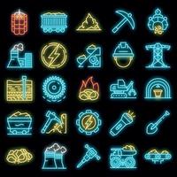 Coal industry icons set vector neon