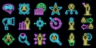 Managing skills icons set vector neon