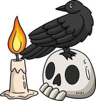 Skull Crows Candle Halloween Cartoon Clipart vector