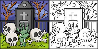 Skull Halloween Coloring Page Colored Illustration vector