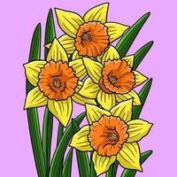 ilustración de dibujos animados de color de flor de narciso vector