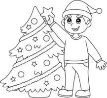 niño de navidad y árbol de navidad aislado vector