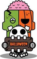 cartoon character costume vector illustration pumpkin zombie mascot holding halloween board
