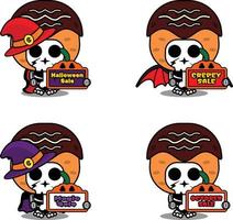 Vector cartoon character mascot costume bone takoyaki food holding sale halloween board