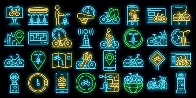 Rent a bike icons set vector neon