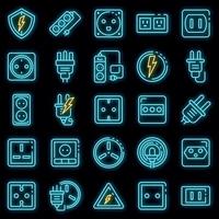 Power socket icons set vector neon