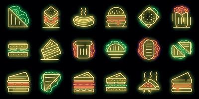 Sandwich bar icons set vector neon