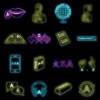 Translator icons set vector neon