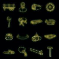 Timber industry icons set vector neon