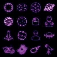 Space icons set vector neon