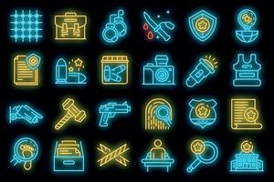 Investigator icons set vector neon