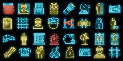 Prison icons set vector neon