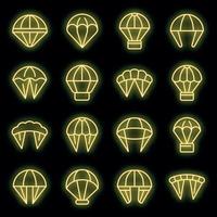 Parachuting icons set vector neon