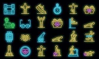 Workout seniors icons set vector neon