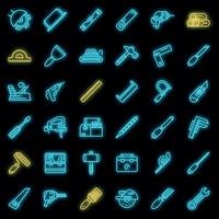 Carpenter tools icons set vector neon