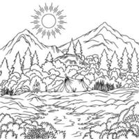Design Vector Landscape Mountain Coloring Page for Kid