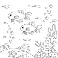 Design Vector Fish Under Sea Coloring Page for Kid