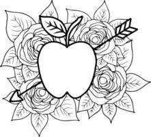 diseño vectorial tatuaje contorno de manzana y rosa vector