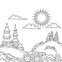 diseño vectorial paisaje montaña página para colorear para niños vector