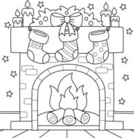 Christmas Fireplace with Stocking Coloring Page vector