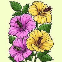 ilustración de dibujos animados de color de flor de hibisco vector