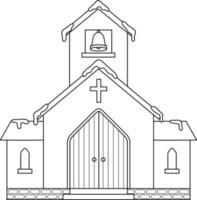 Church Christmas Isolated Coloring Page for Kids vector